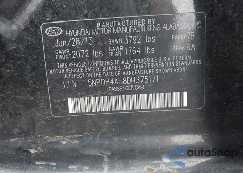 2013 Hyundai Elantra Gls из США, поврежденный, VIN 5NPDH4AE8DH375171